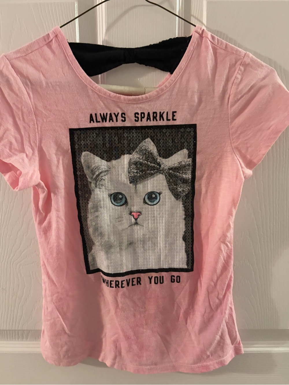 Justice Pink Cat Graphic Tee with Bow Accent